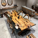 Solid Linden Wood Natural Look Epoxy Resin Side Dining Table by Gizz - product image 2 for Resin Society