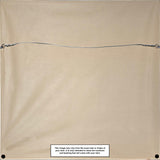 Back of a rectangular framed artwork covered in beige paper with a horizontal hanging wire secured at both sides and a label with item information at the bottom center.