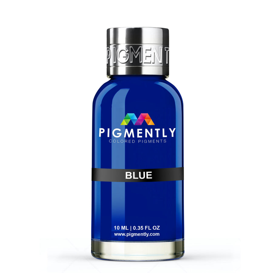 Blue Liquid Epoxy Dye bottle and resin sample showing vibrant blue color