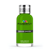 Grass Green Liquid Epoxy Dye bottle and resin sample showing vibrant green color