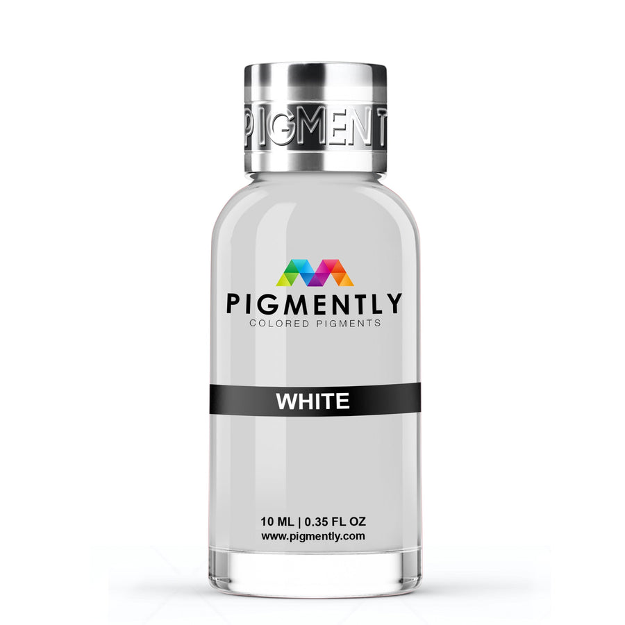 White Liquid Epoxy Dye bottle and resin samples showing translucent white color