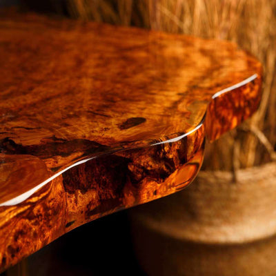 Clear epoxy resin coating on bar top and table surfaces