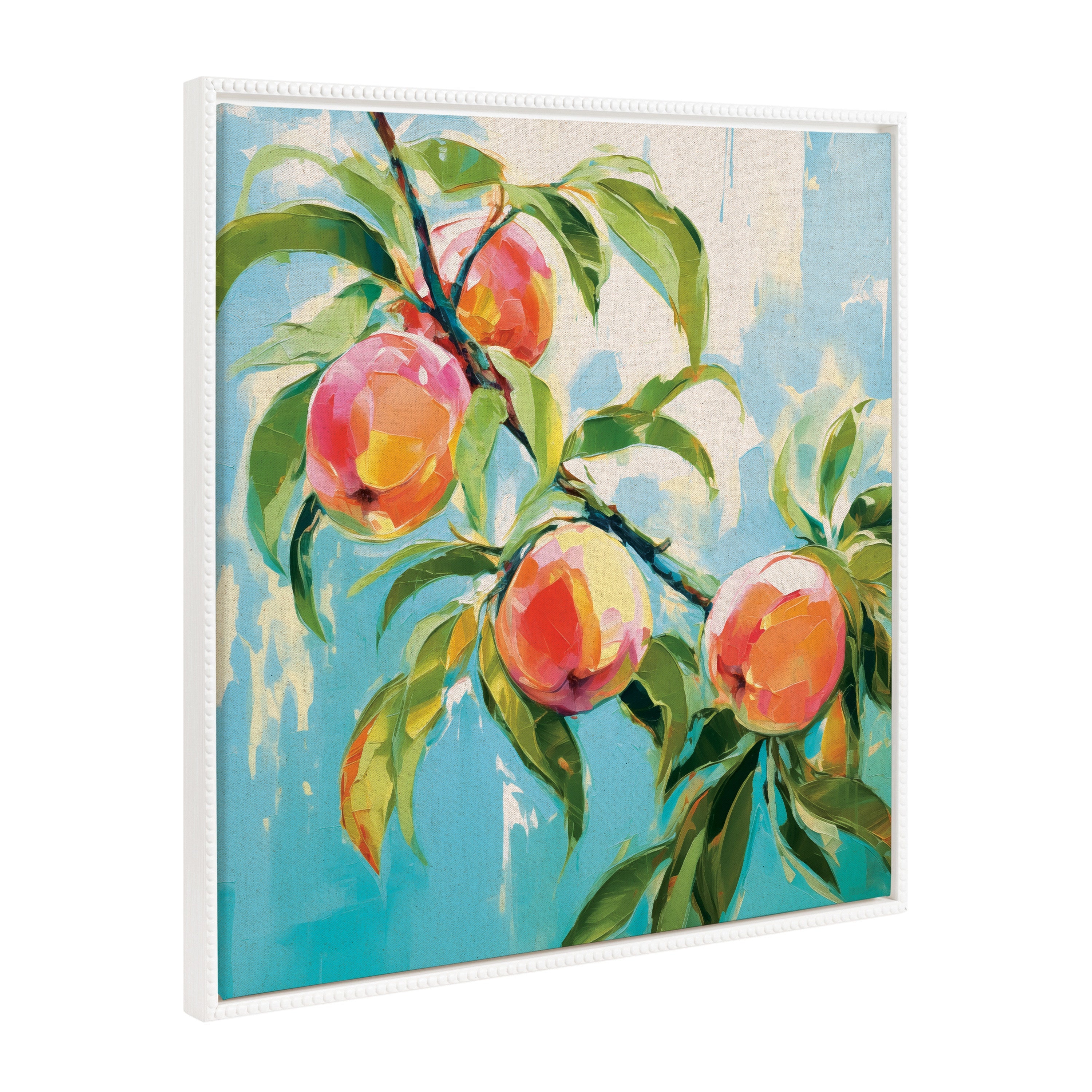 Sylvie Beaded Peach Tree Framed Canvas showing a vintage peach tree design on a gallery-wrapped canvas with a beaded vintage frame