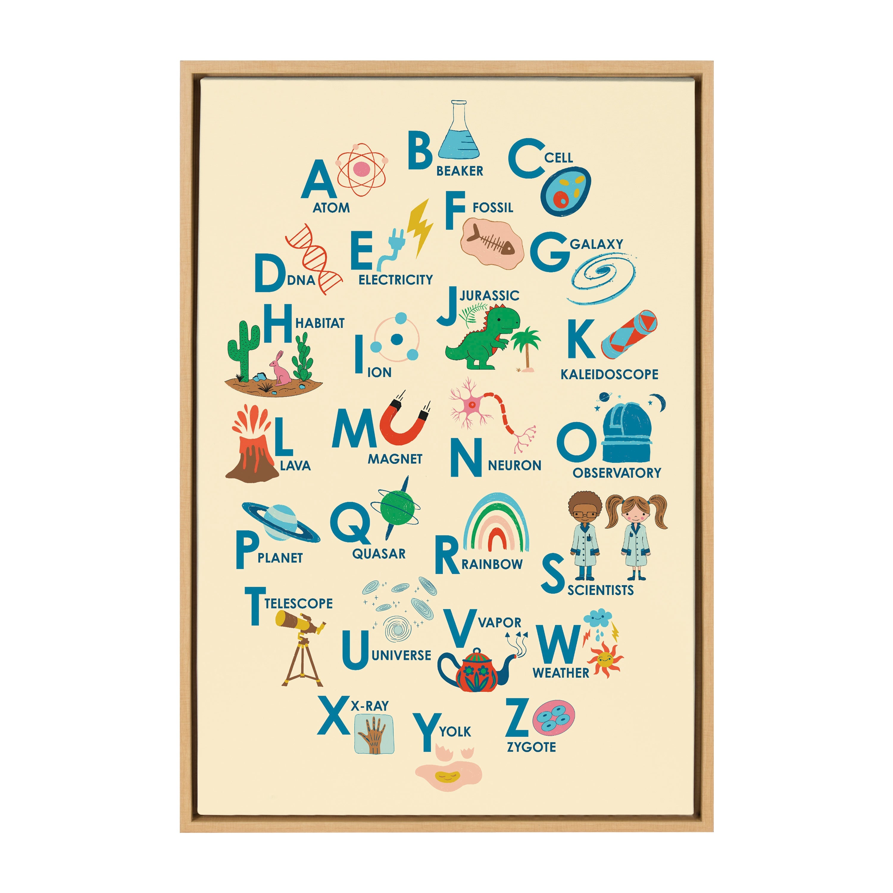 Sylvie Science Alphabet Framed Canvas by Carrie Cantwell