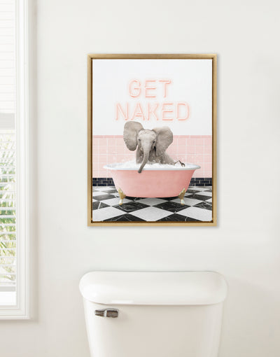 Sylvie Baby Elephant No 3 in Get Naked Bath Framed Canvas by Amy Peterson