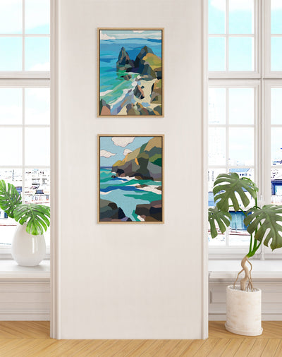 Sylvie Coast and Phi Phi on Neutral Linen Framed Canvas Art Set by Nikita Jariwala