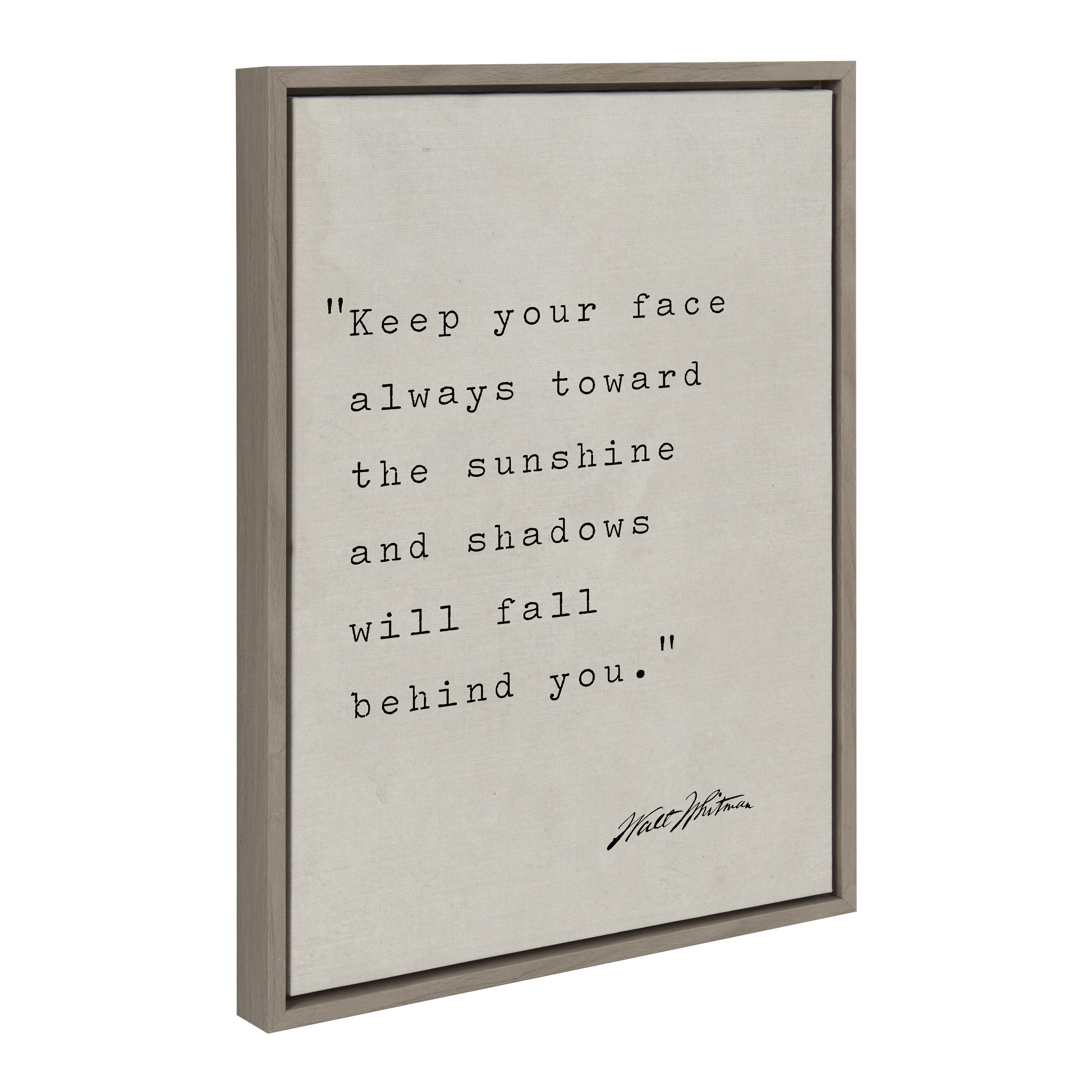 Sylvie Keep Your Face Walt Whitman framed canvas art in natural color option showing motivational quote