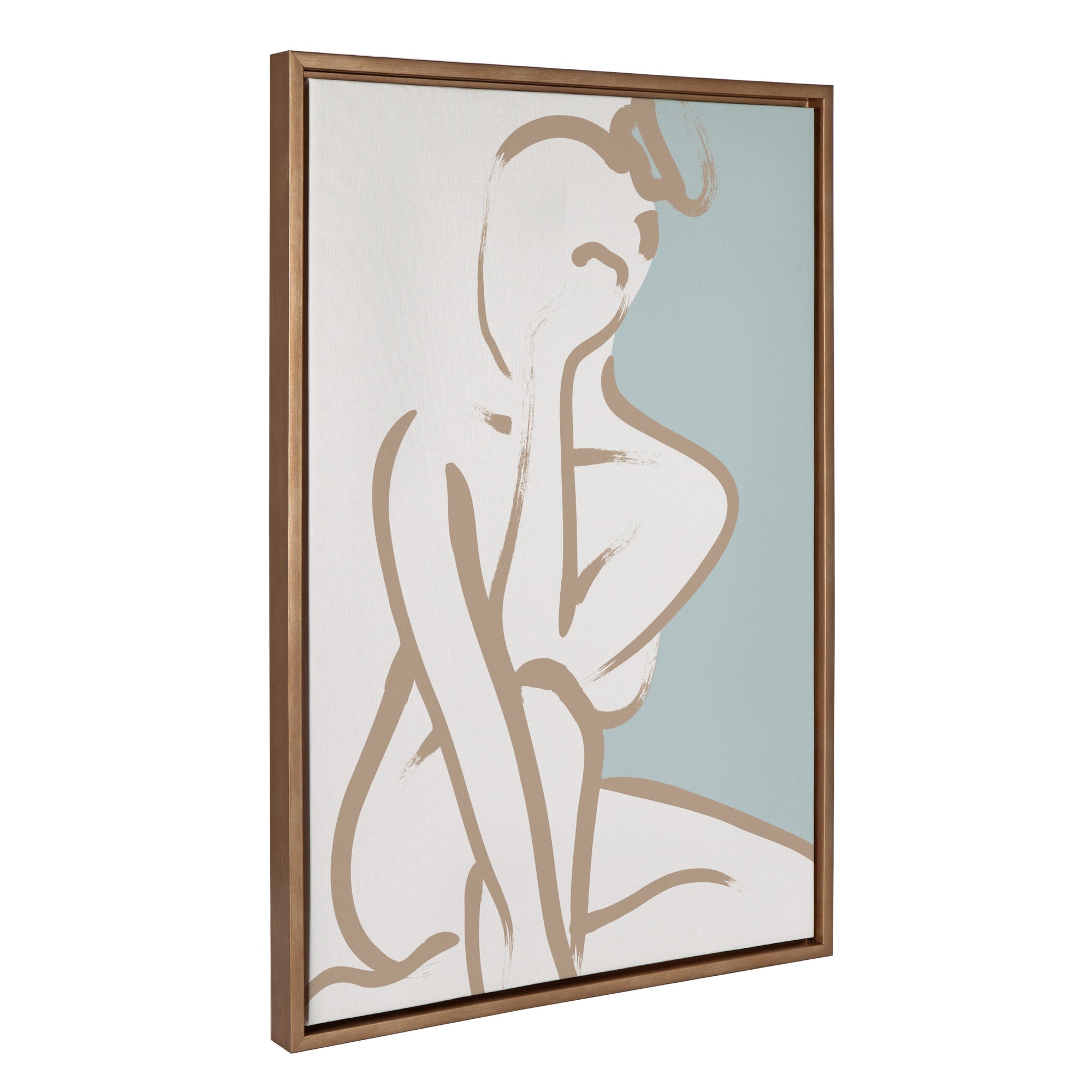 Sylvie Simple Romantic Line Art Drawing 1 Tan and Teal Framed Canvas by kateandlaurel - main product image for Resin Society