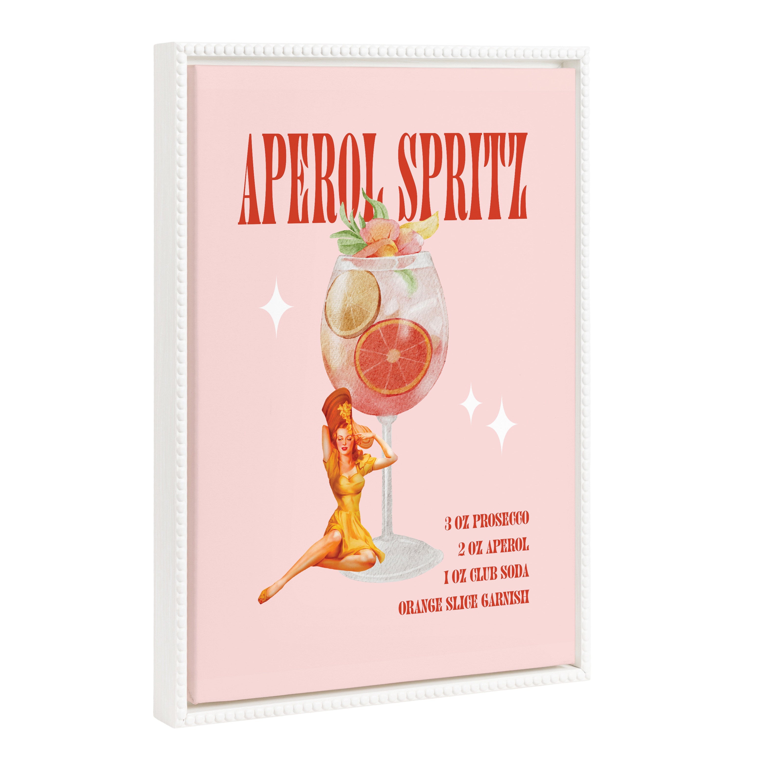 Sylvie Beaded Aperol Spritz Pinup Framed Canvas by Alli Standefer