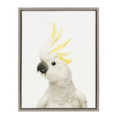 Sylvie Animal Studio Bird framed canvas art with gray frame hanging on wall