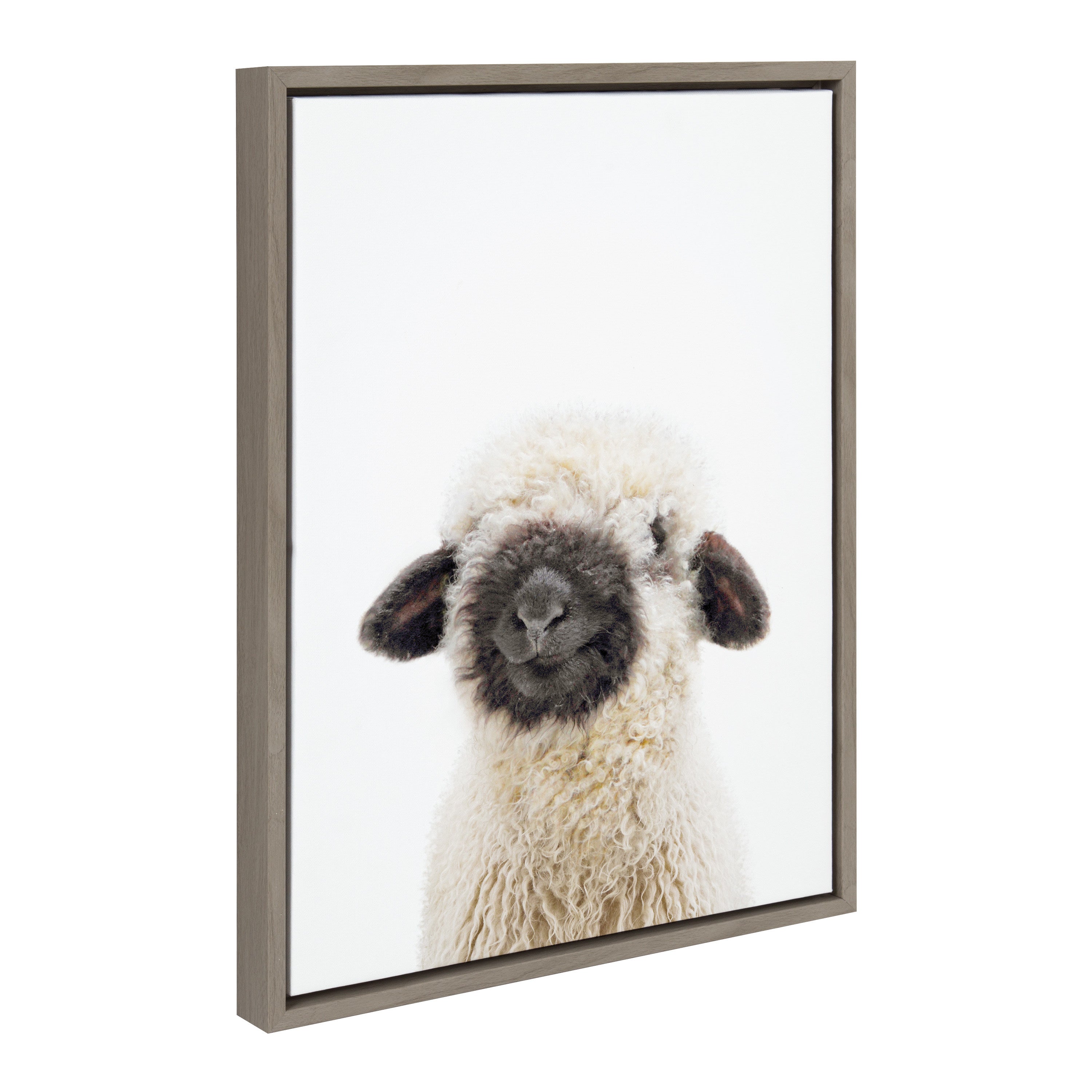 Sylvie Animal Studio Black Nosed Sheep framed canvas art showing a black-nosed sheep in soft earth tones with a floating polystyrene frame