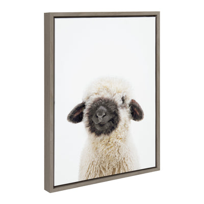 Sylvie Animal Studio Black Nosed Sheep framed canvas art showing a black-nosed sheep in soft earth tones with a floating polystyrene frame