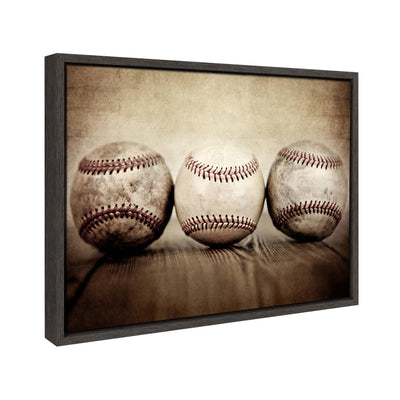 Sylvie Three Vintage Baseballs Framed Canvas by kateandlaurel - product image 2 for Resin Society