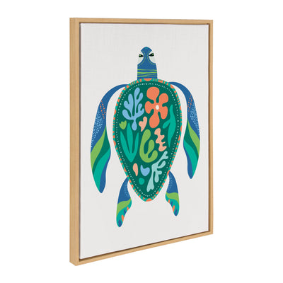 Sylvie MCM Sea Turtle framed canvas art featuring mid-century modern sea turtle illustration with natural color frame
