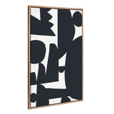 Framed canvas with abstract black shapes on a white background, featuring large rounded and angular forms in a minimalist composition.