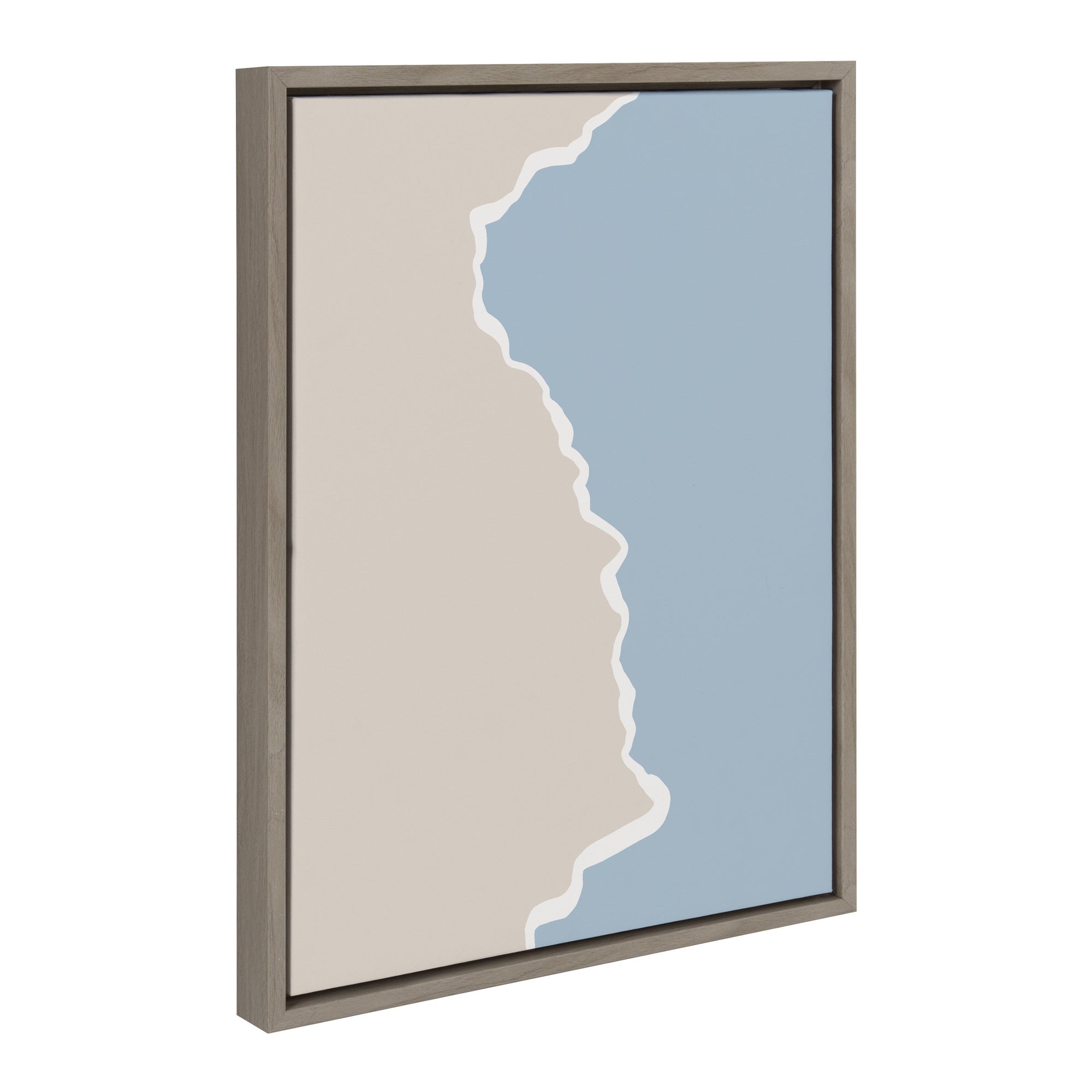 Sylvie Muted Abstract Landscape Beige and Blue Framed Canvas by kateandlaurel - main product image for Resin Society