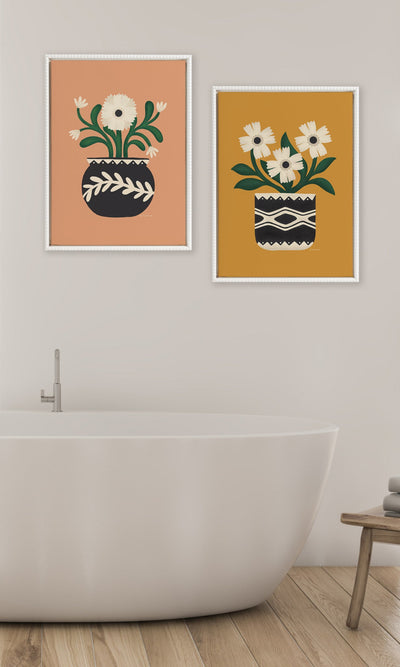 Sylvie Beaded Folk Flowers Gold and Terra Framed Canvas Art Set by Carey Copeland