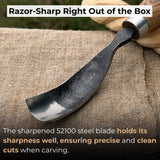 Long Bent Curved Gouge woodworking tool with ash wood handle and carbon steel blade