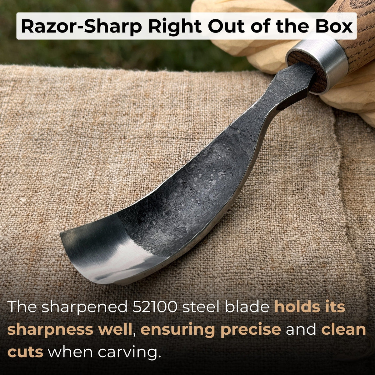 Long Bent Curved Gouge woodworking tool with ash wood handle and carbon steel blade