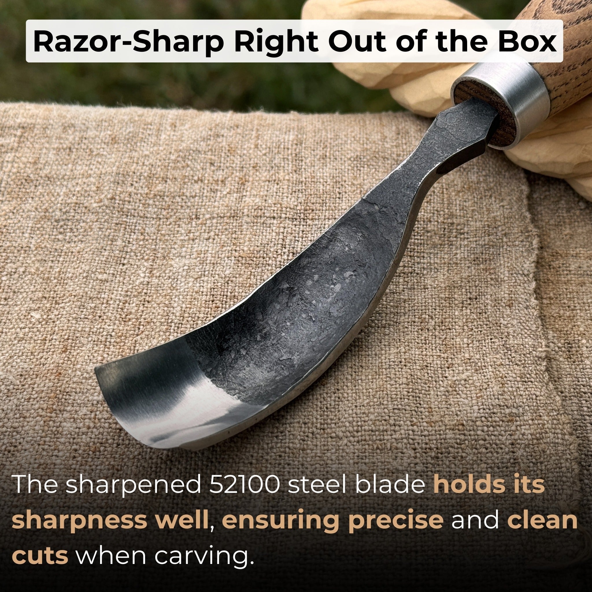 Long Bent Curved Gouge woodworking tool with ash wood handle and carbon steel blade
