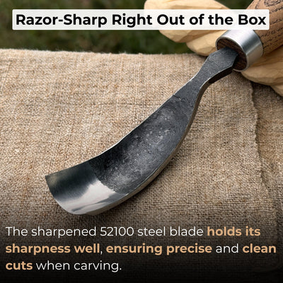 Long Bent Curved Gouge woodworking tool with ash wood handle and carbon steel blade