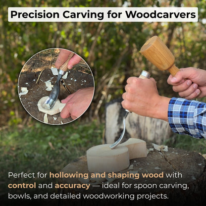 Long Bent Curved Gouge woodworking tool with ash wood handle and carbon steel blade