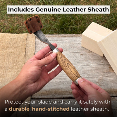 Long Bent Curved Gouge woodworking tool with ash wood handle and carbon steel blade