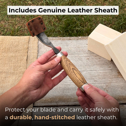 Long Bent Curved Gouge woodworking tool with ash wood handle and carbon steel blade