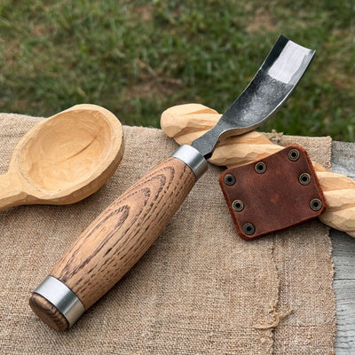 Long Bent Curved Gouge woodworking tool with ash wood handle and carbon steel blade