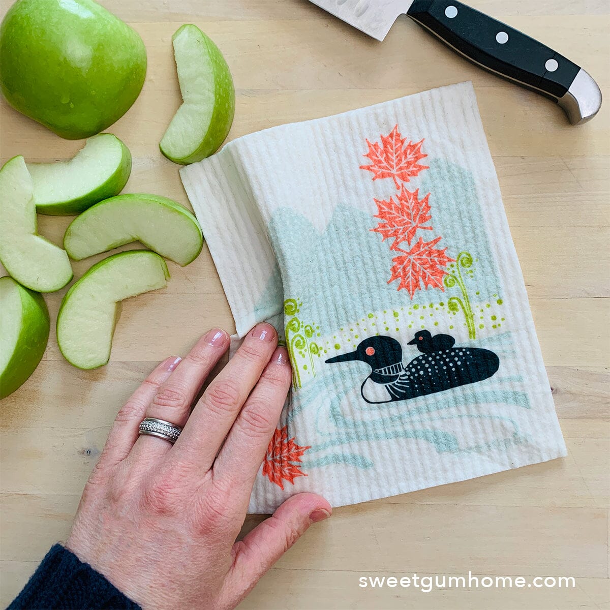 Loons on the lake Swedish Dishcloth by sweetgum home, LLC - product image 2 for Resin Society