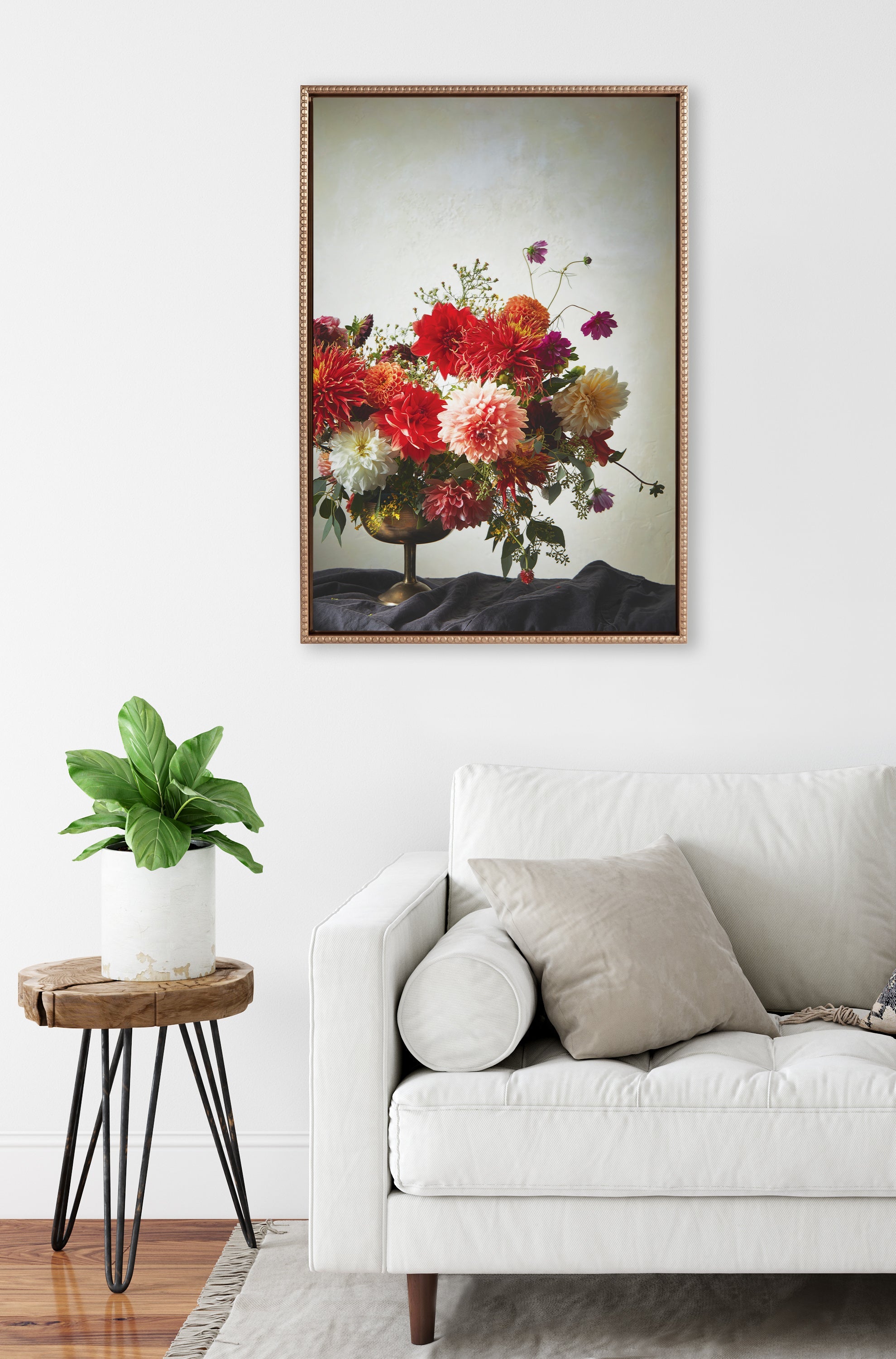Sylvie Beaded Floral Study Cream Framed Canvas by Emiko and Mark Franzen of F2Images