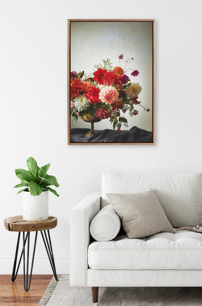 Sylvie Beaded Floral Study Cream Framed Canvas by Emiko and Mark Franzen of F2Images