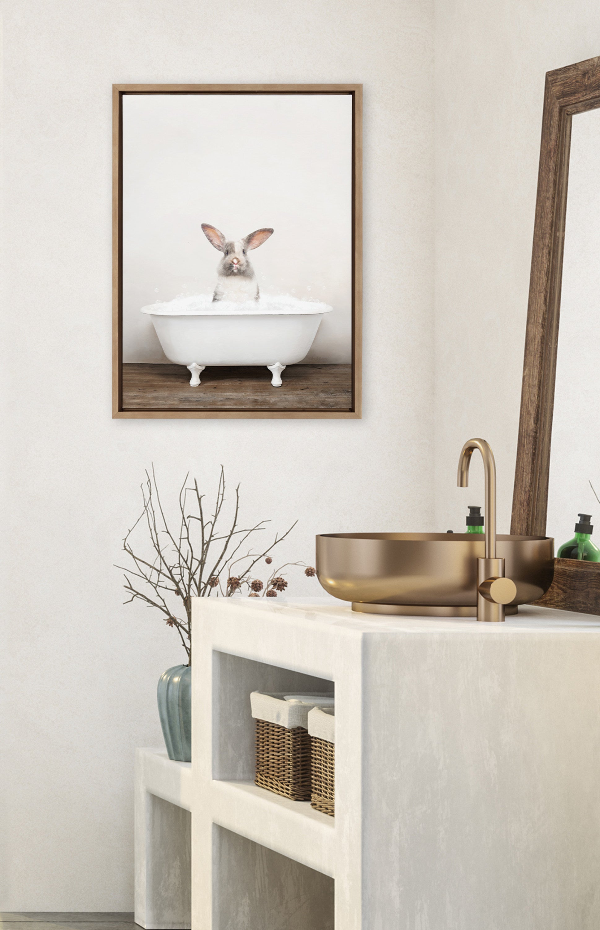 Sylvie Bunny in Rustic Bath Framed Canvas by kateandlaurel - product image 16 for Resin Society