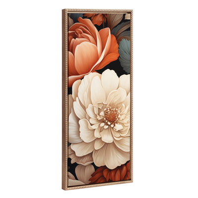 Sylvie Beaded Romantic Ivory and Peach Flora framed canvas art with vintage gold beaded frame