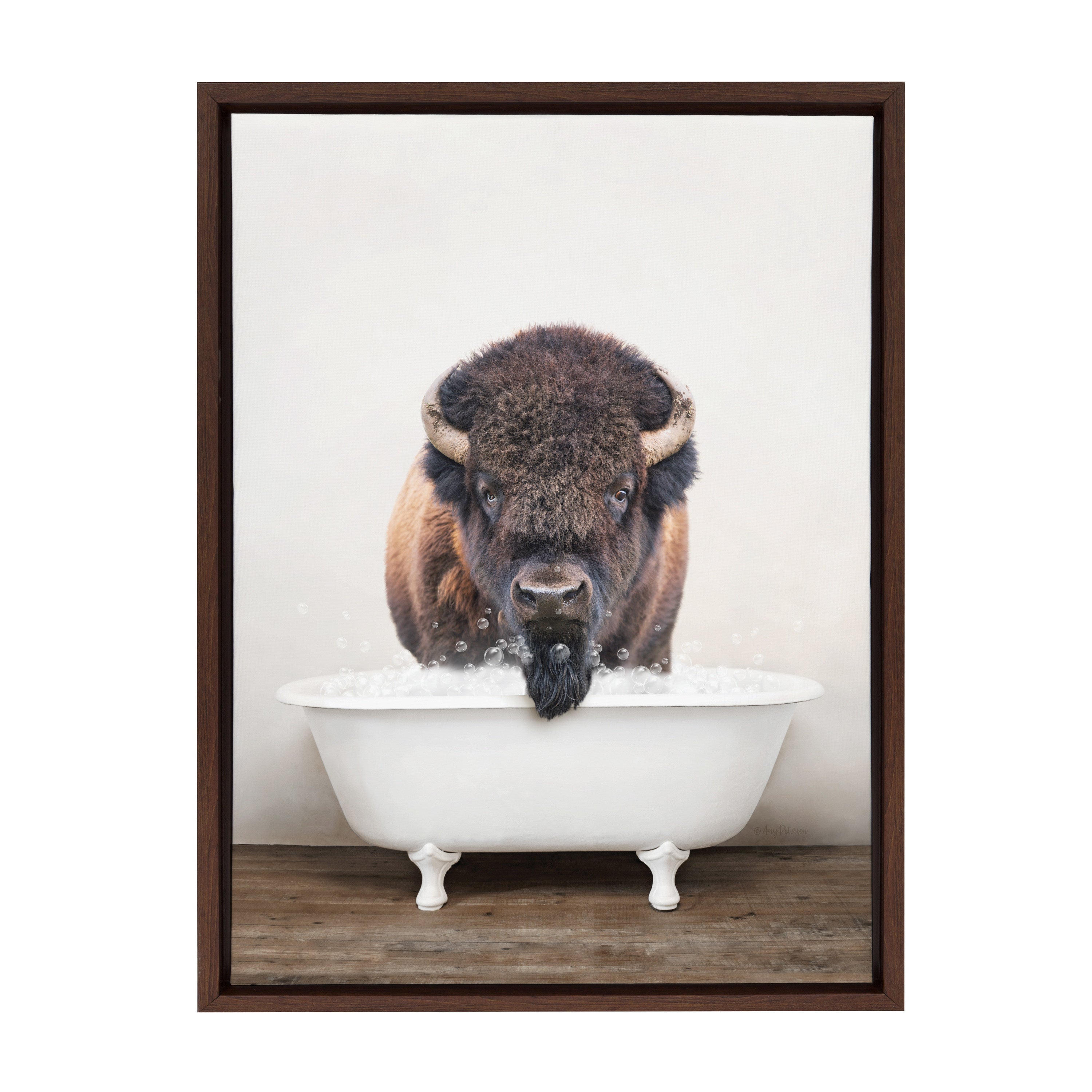 Sylvie Bison Rustic Bubble Bath Framed Canvas by kateandlaurel - product image 8 for Resin Society