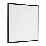 Square blank white canvas with textured surface, surrounded by a black wooden frame with subtle decorative beading detail, shown at a slight angle on white background.
