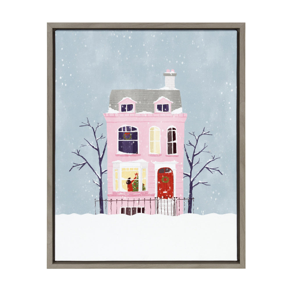 Sylvie Christmas Pink House Framed Canvas by kateandlaurel - main product image for Resin Society