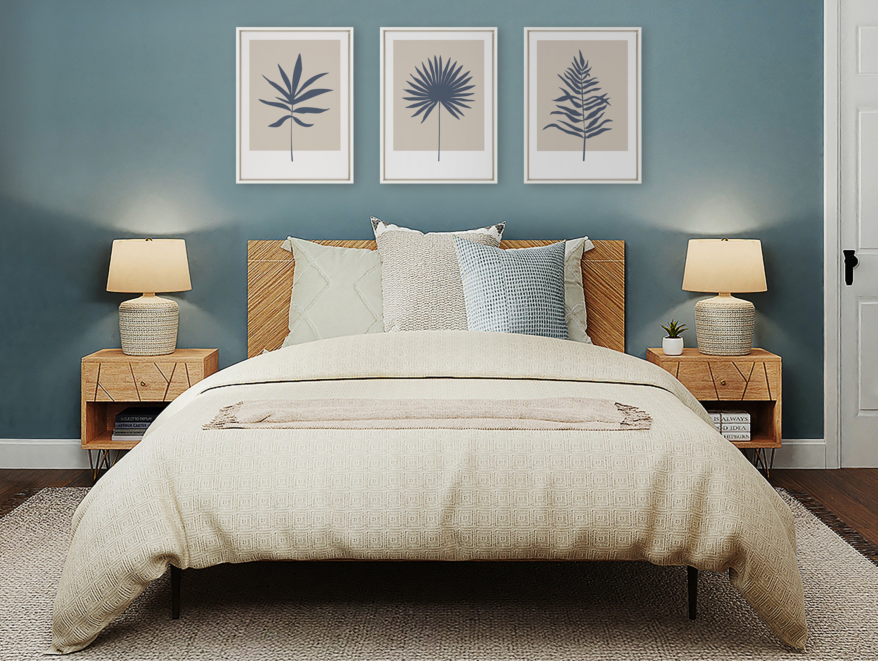 Sylvie Muted Tan and Blue Colorblock Botanical Palm Framed Canvas by kateandlaurel - product image 11 for Resin Society