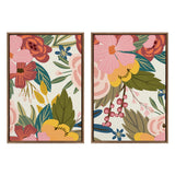 Sylvie Softly 1 and 2 framed canvas art set featuring colorful floral illustrations
