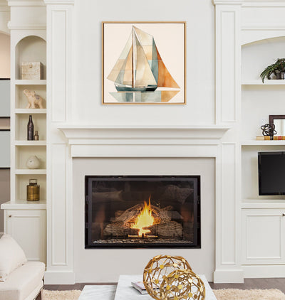 Sylvie Mid Century Modern Geometric Sailboat Framed Canvas by The Creative Bunch Studio