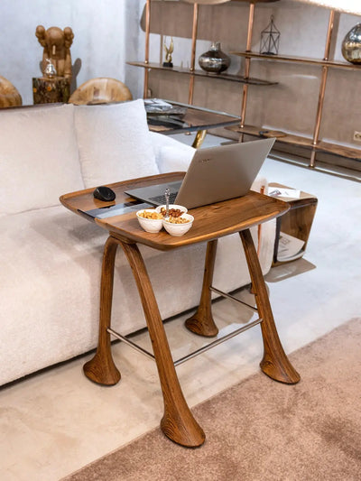 Luxury Walnut Epoxy Resin TV, Laptop and Snack Tray with small wheels and sleek legs