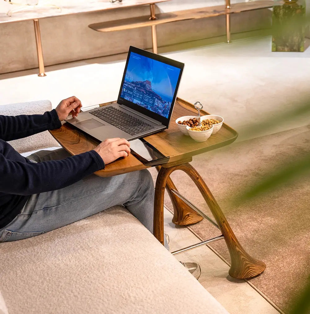 Luxury Walnut Epoxy Resin TV, Laptop and Snack Tray with small wheels and sleek legs