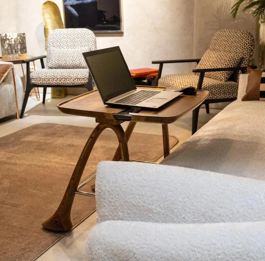 Luxury Walnut Epoxy Resin TV, Laptop and Snack Tray with small wheels and sleek legs