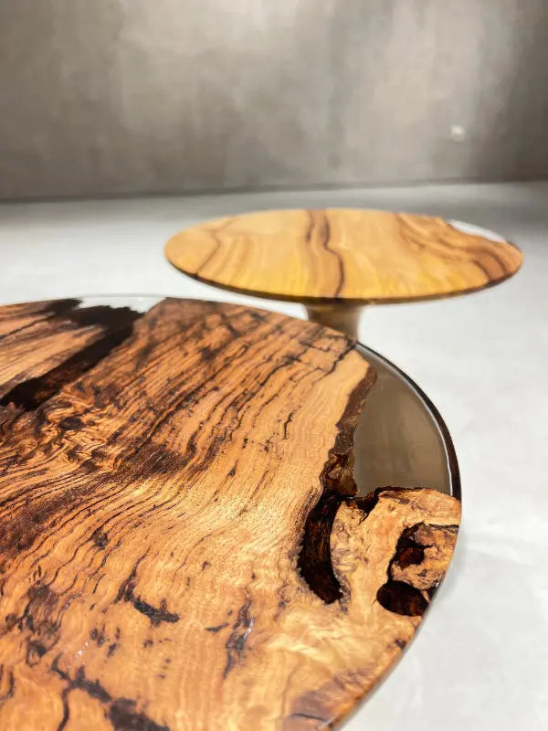 Set of three Resin Nesting Tables with zigzag epoxy and wood design in walnut and chestnut finishes