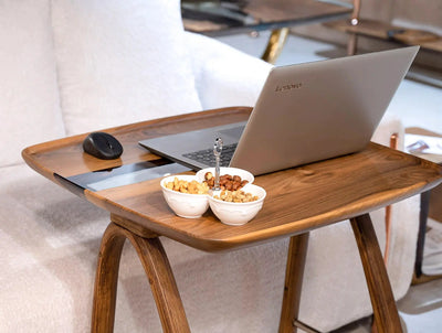 Luxury Walnut Epoxy Resin TV, Laptop and Snack Tray with small wheels and sleek legs