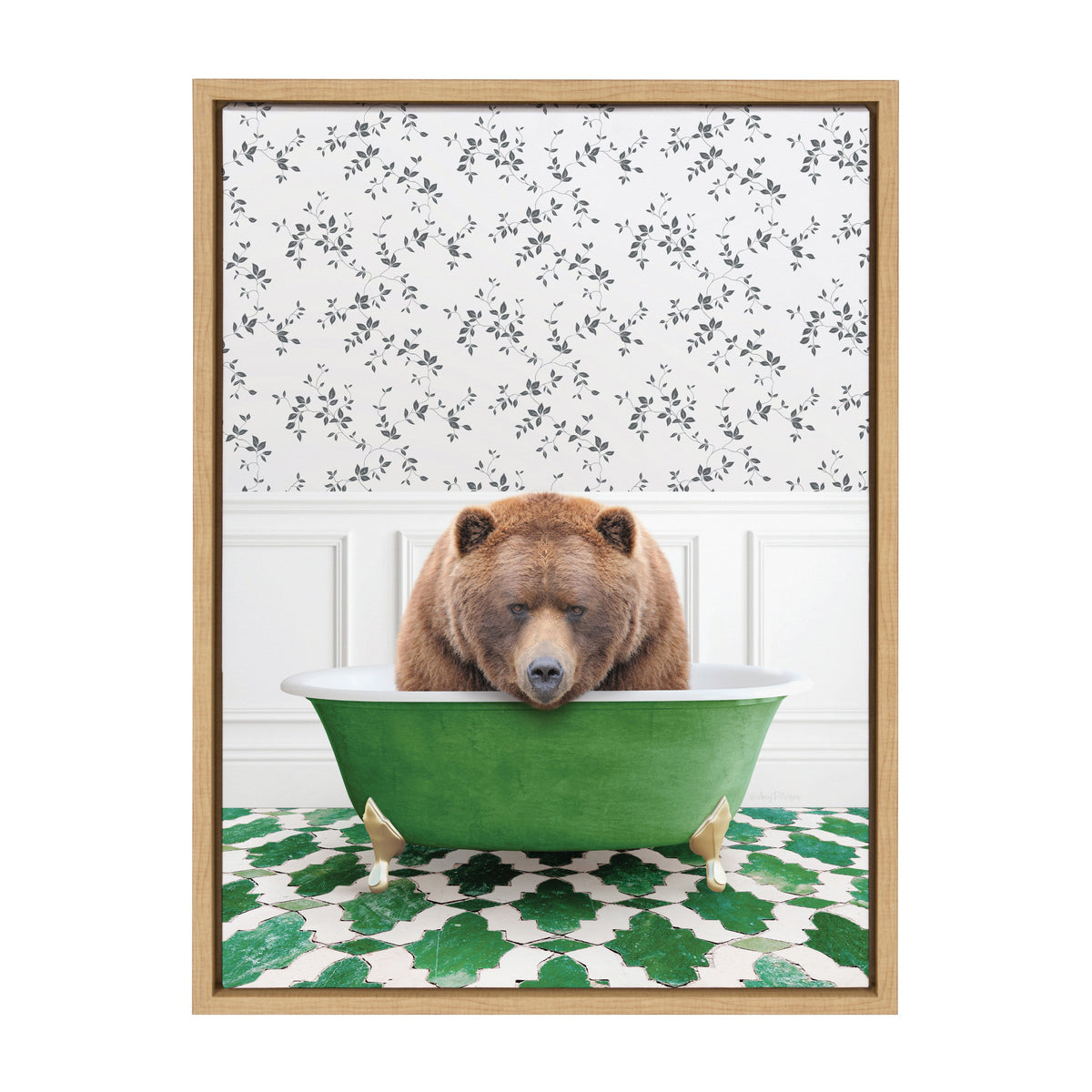 Sylvie Big Bear In Eclectic Green Bath Framed Canvas by kateandlaurel - product image 2 for Resin Society