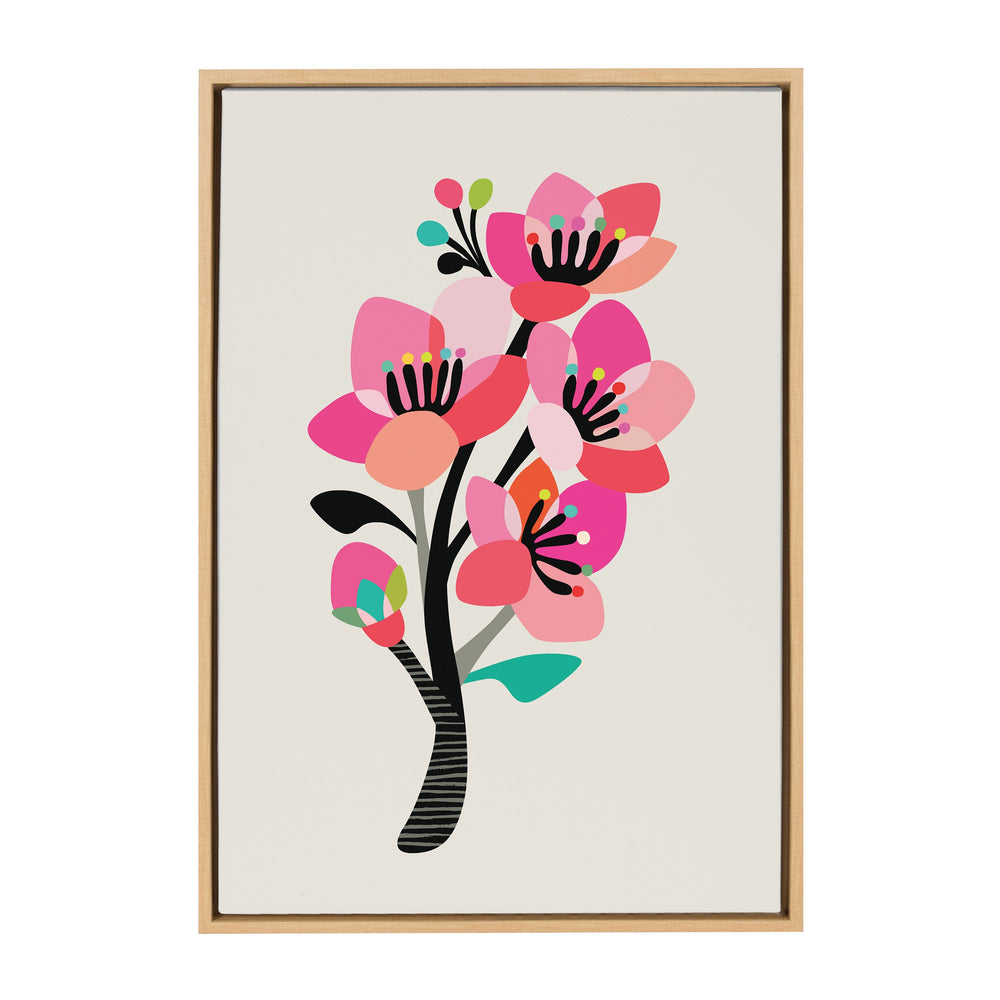Sylvie Mid Century Modern Cherry Blossoms Framed Canvas by kateandlaurel - main product image for Resin Society