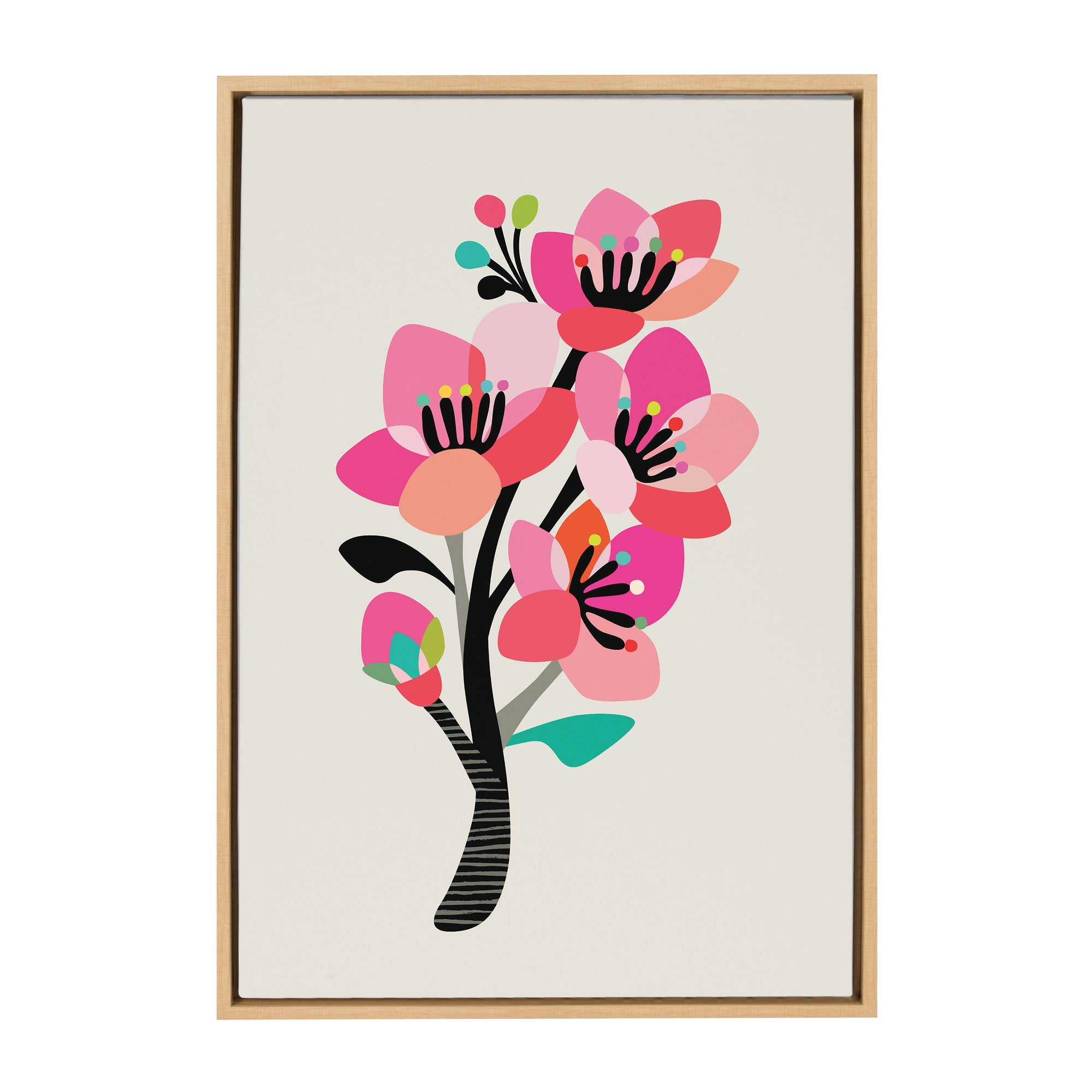 Sylvie Mid Century Modern Cherry Blossoms Framed Canvas by kateandlaurel - main product image for Resin Society