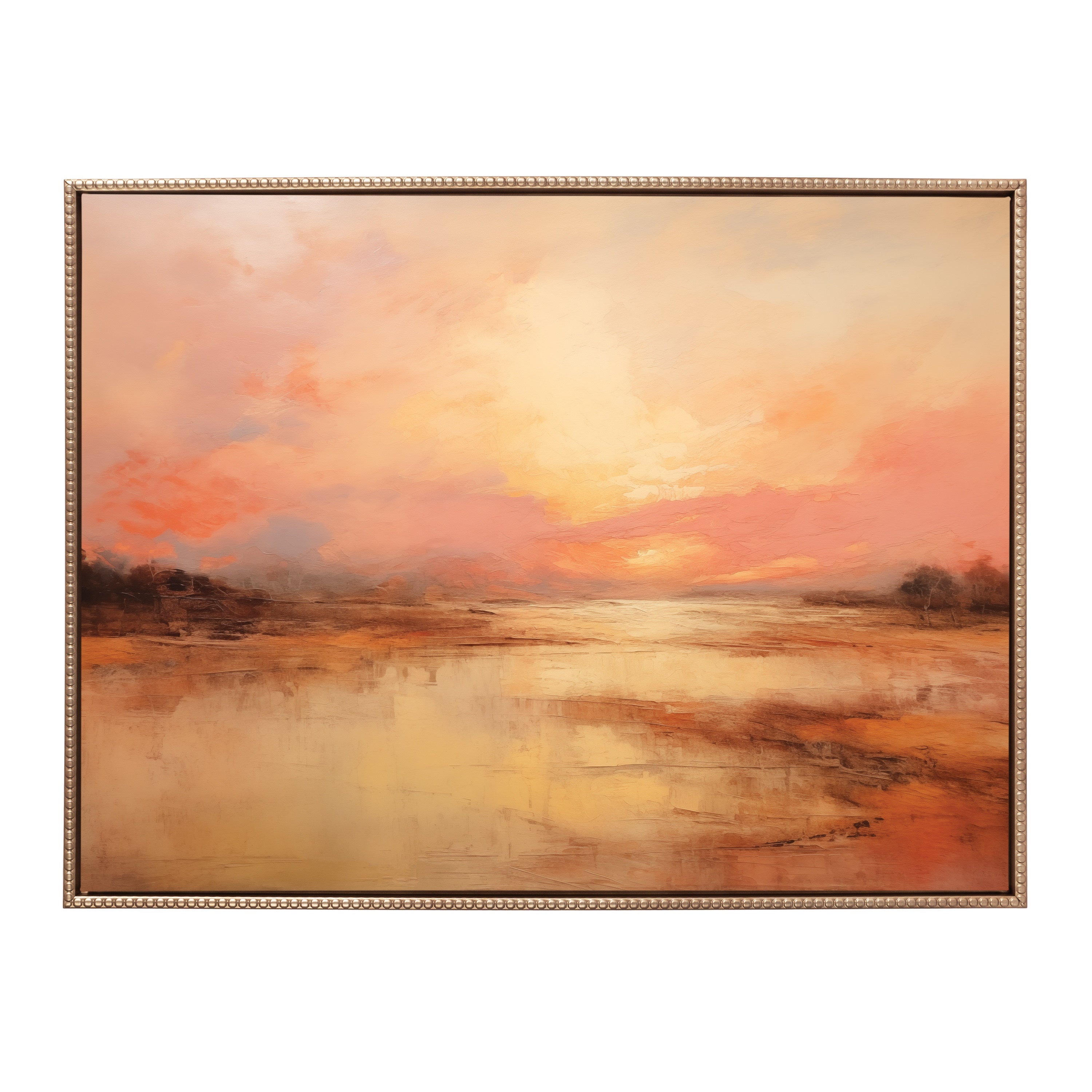 Sylvie Beaded Peach Landscape Framed Canvas by The Creative Bunch Studio