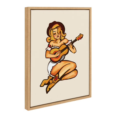 Sylvie Smokey Eyes Cowgirl framed canvas art showing a woman in western-style clothing with smokey eye makeup